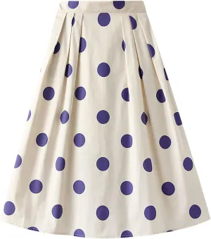 Women Fashion Skirt High Waisted A Line Mid Length Polka Dot Contrast Color Swing Skirt Beach Maxi Skirt Pleated