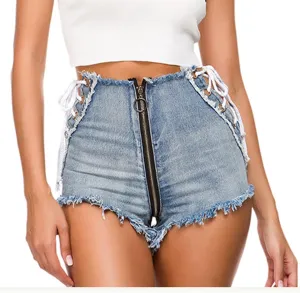 Women Frayed Raw Hem Jean Shorts Sexy High Waisted Denim Shorts Slim Ripped Short Jean Skinny Stretch Denim Short