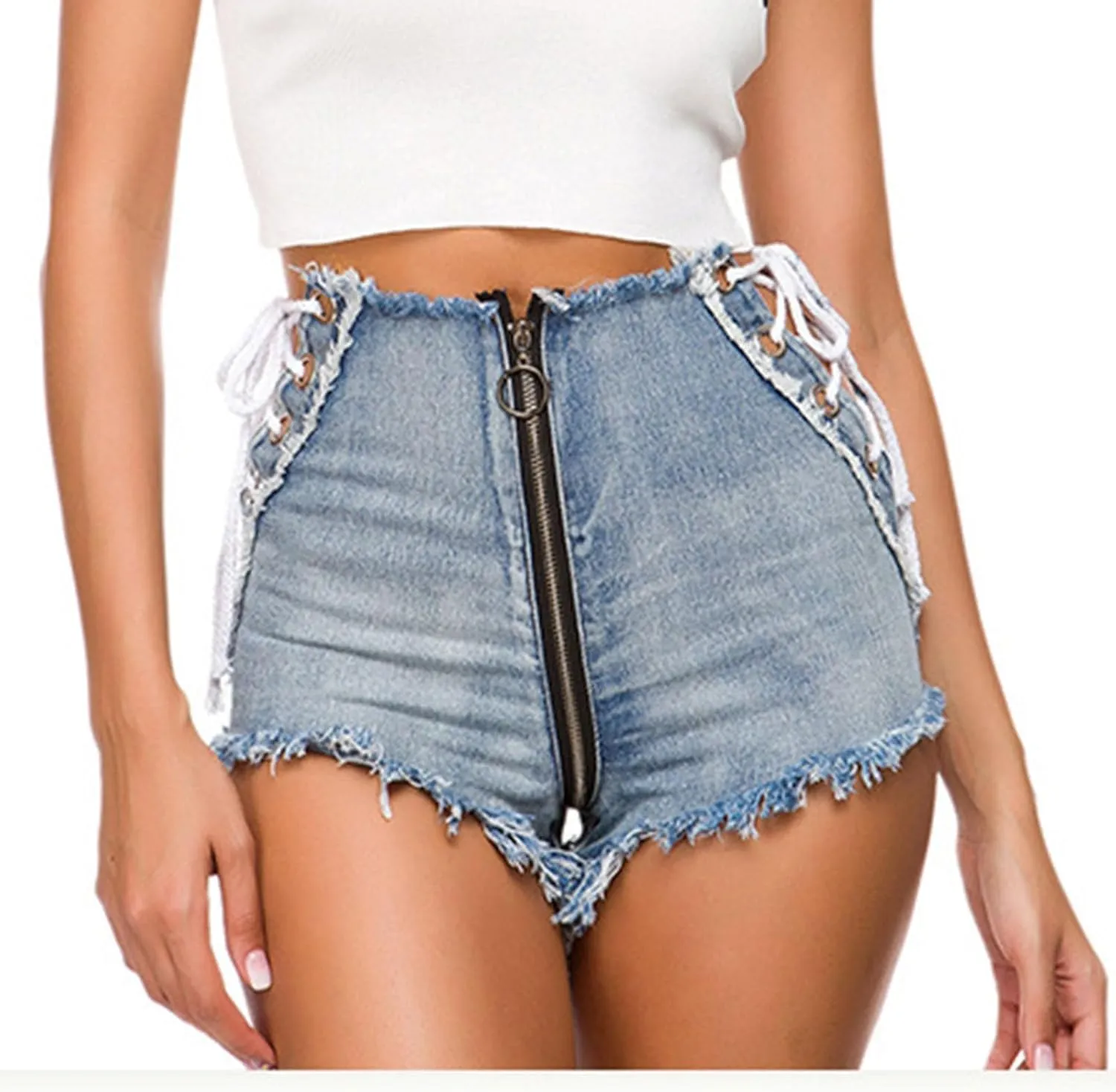 Women Frayed Raw Hem Jean Shorts Sexy High Waisted Denim Shorts Slim Ripped Short Jean Skinny Stretch Denim Short