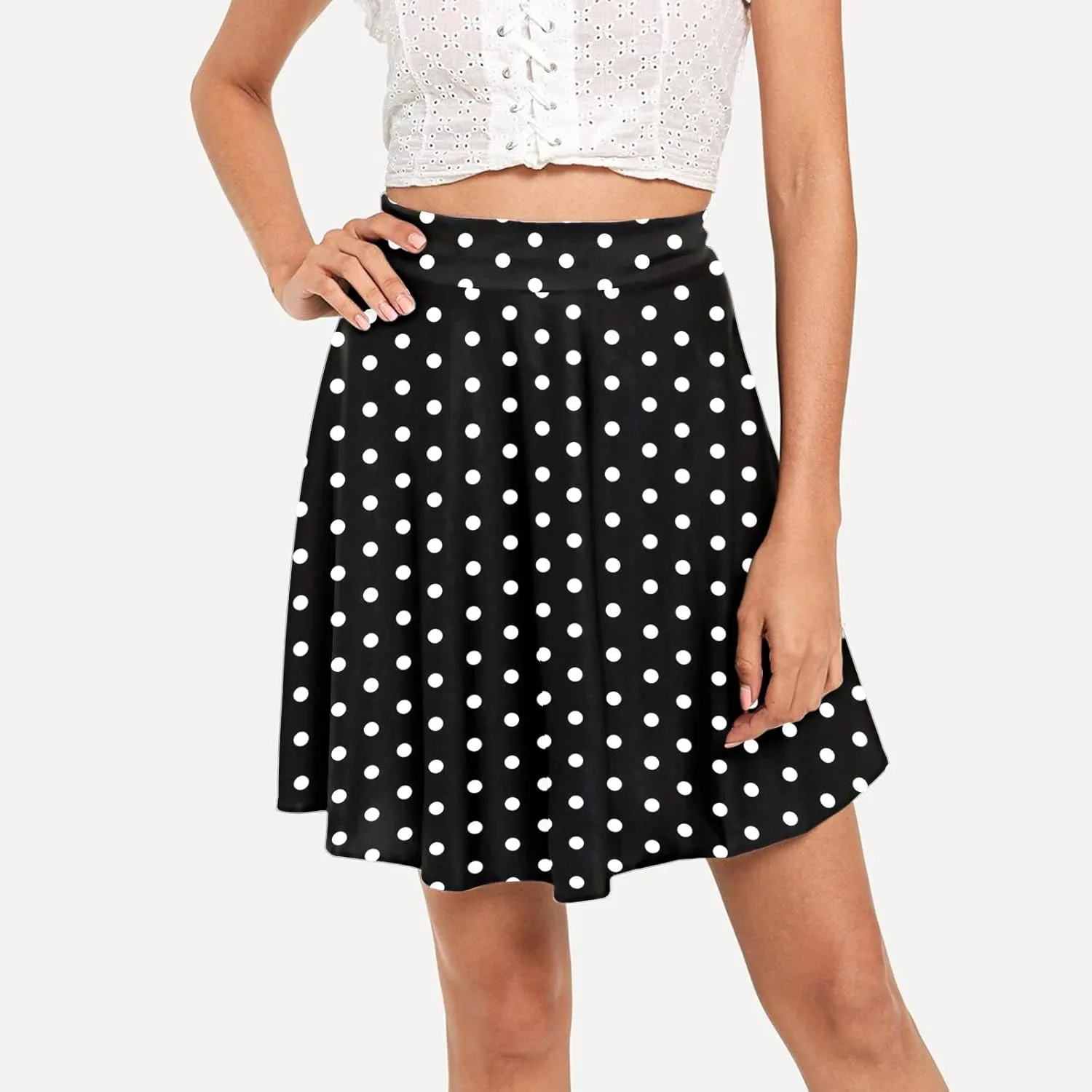 Women Going Out Skirts Womens A Line Midi Skirt Flared High Waist Skirts Polka Dot Pleated Ruffle Hem Vintage