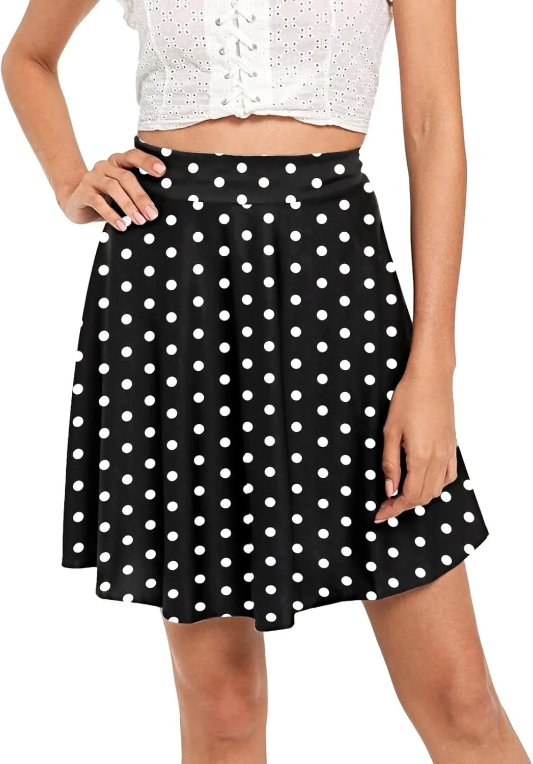 Women Going Out Skirts Womens A Line Midi Skirt Flared High Waist Skirts Polka Dot Pleated Ruffle Hem Vintage