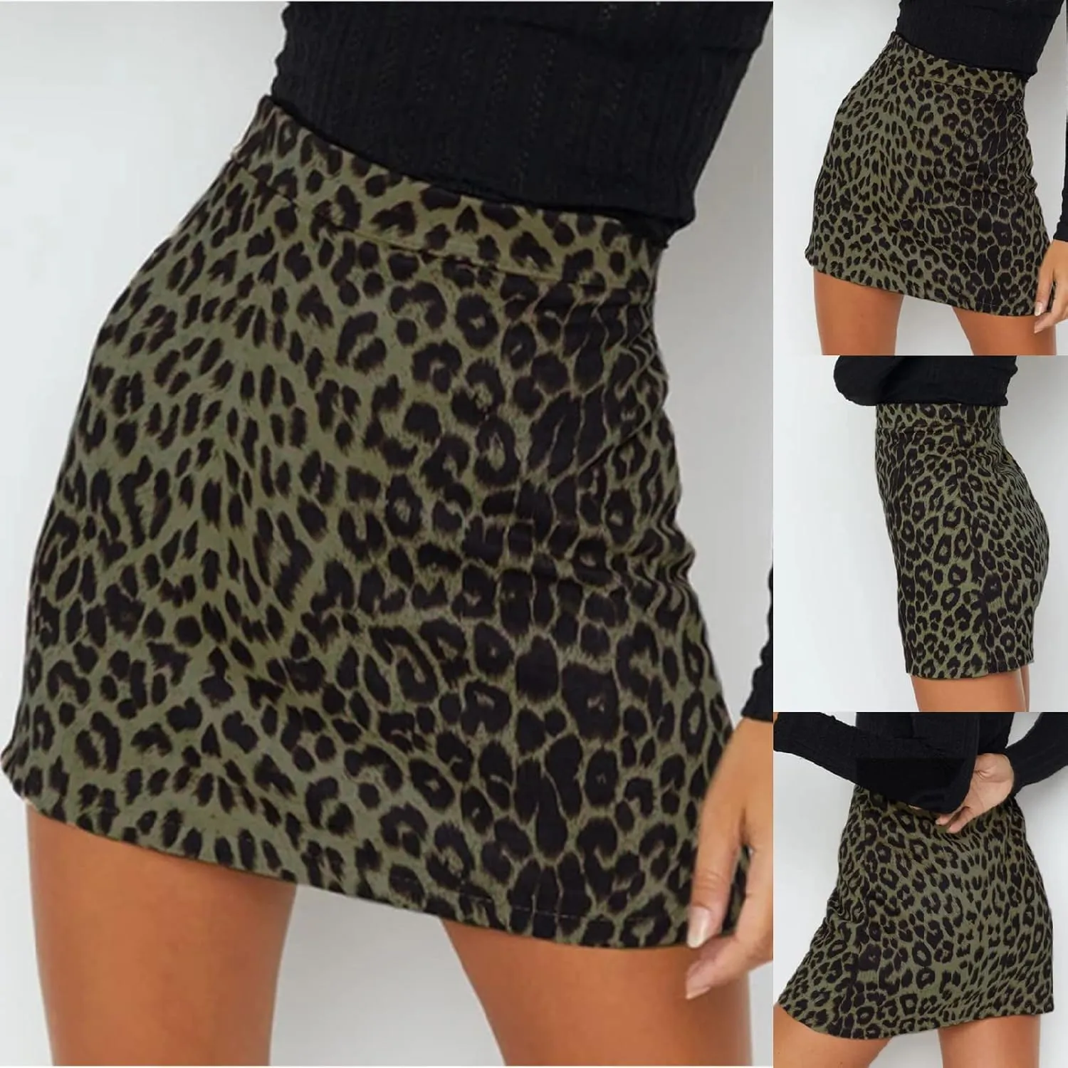 Women Leopard Suede Mini Skirt Dressy High Waist Zipper Back Pencil Bodycon Skirts Summer Fashion Sexy Short Skirt