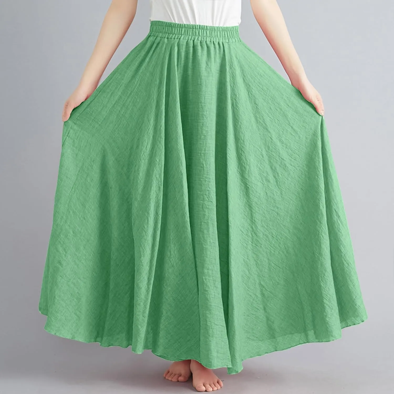 Women Lightweight Boho Maxi Skirts Flowy Beach Long Skirt Elastic Waist Pleated Swing Bohemian Skirts 2025 New
