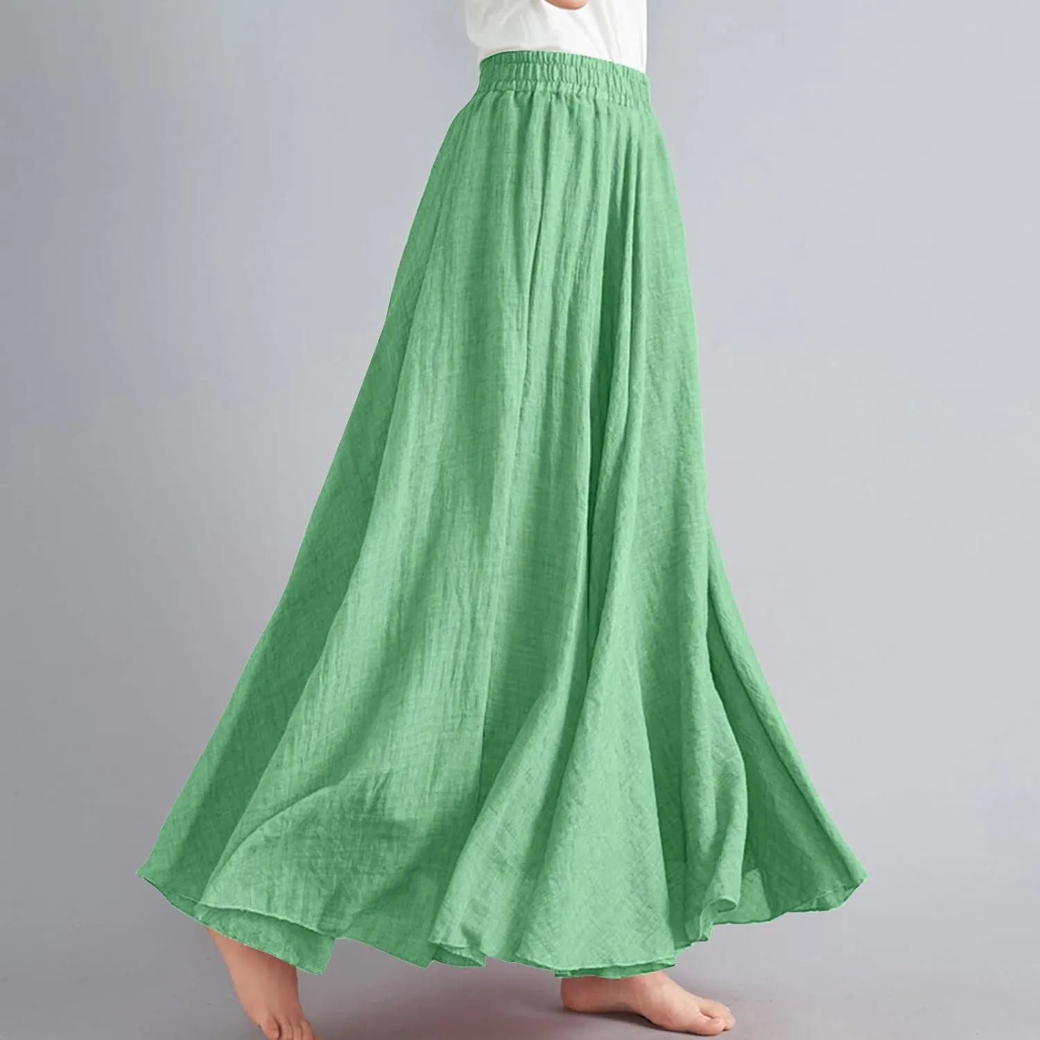 Women Lightweight Boho Maxi Skirts Flowy Beach Long Skirt Elastic Waist Pleated Swing Bohemian Skirts 2025 New