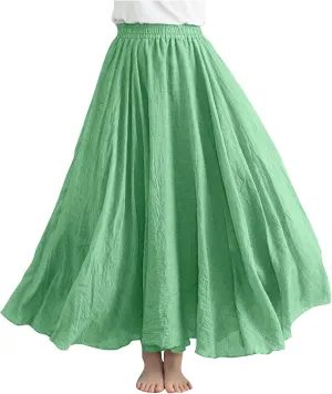 Women Lightweight Boho Maxi Skirts Flowy Beach Long Skirt Elastic Waist Pleated Swing Bohemian Skirts 2025 New