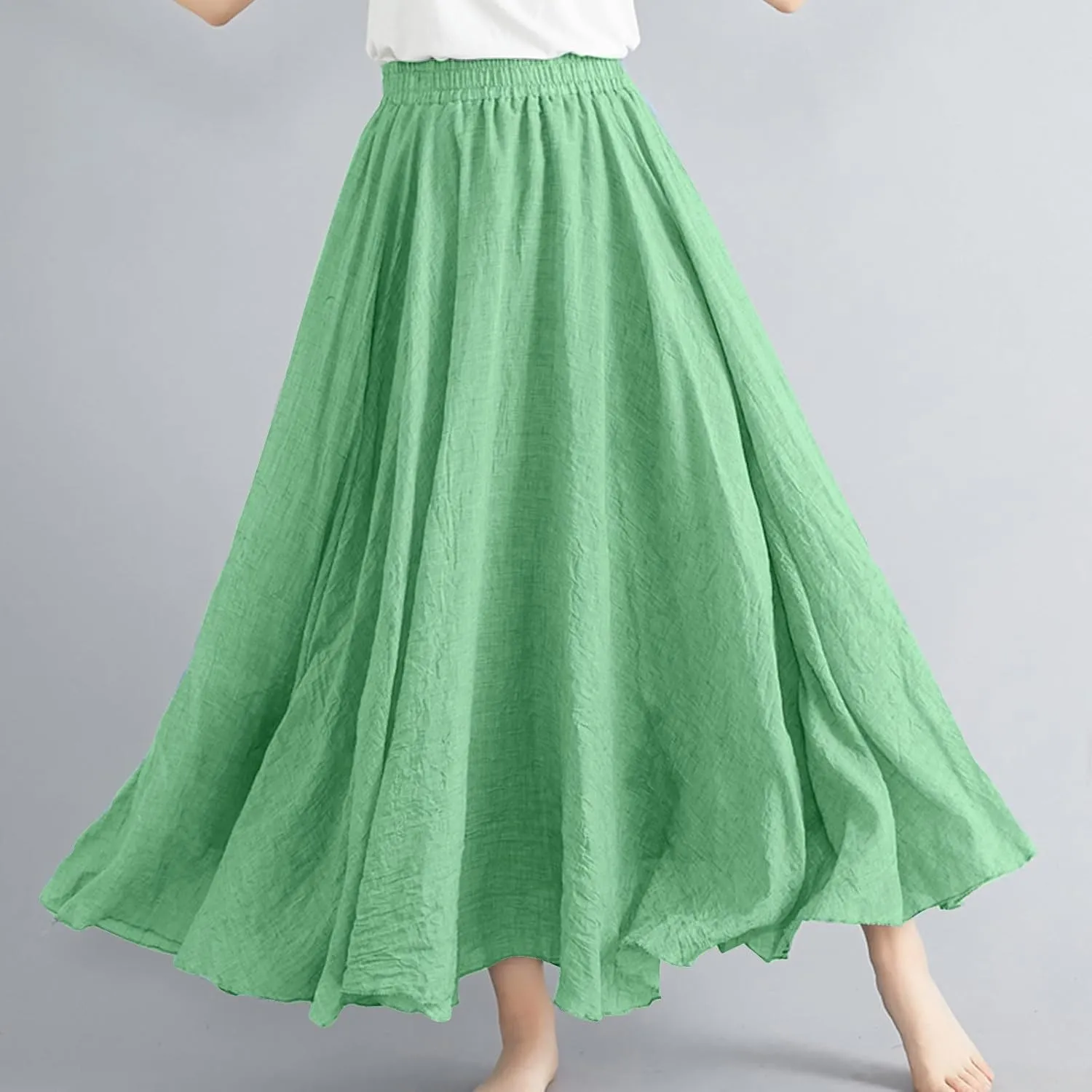 Women Lightweight Boho Maxi Skirts Flowy Beach Long Skirt Elastic Waist Pleated Swing Bohemian Skirts 2025 New