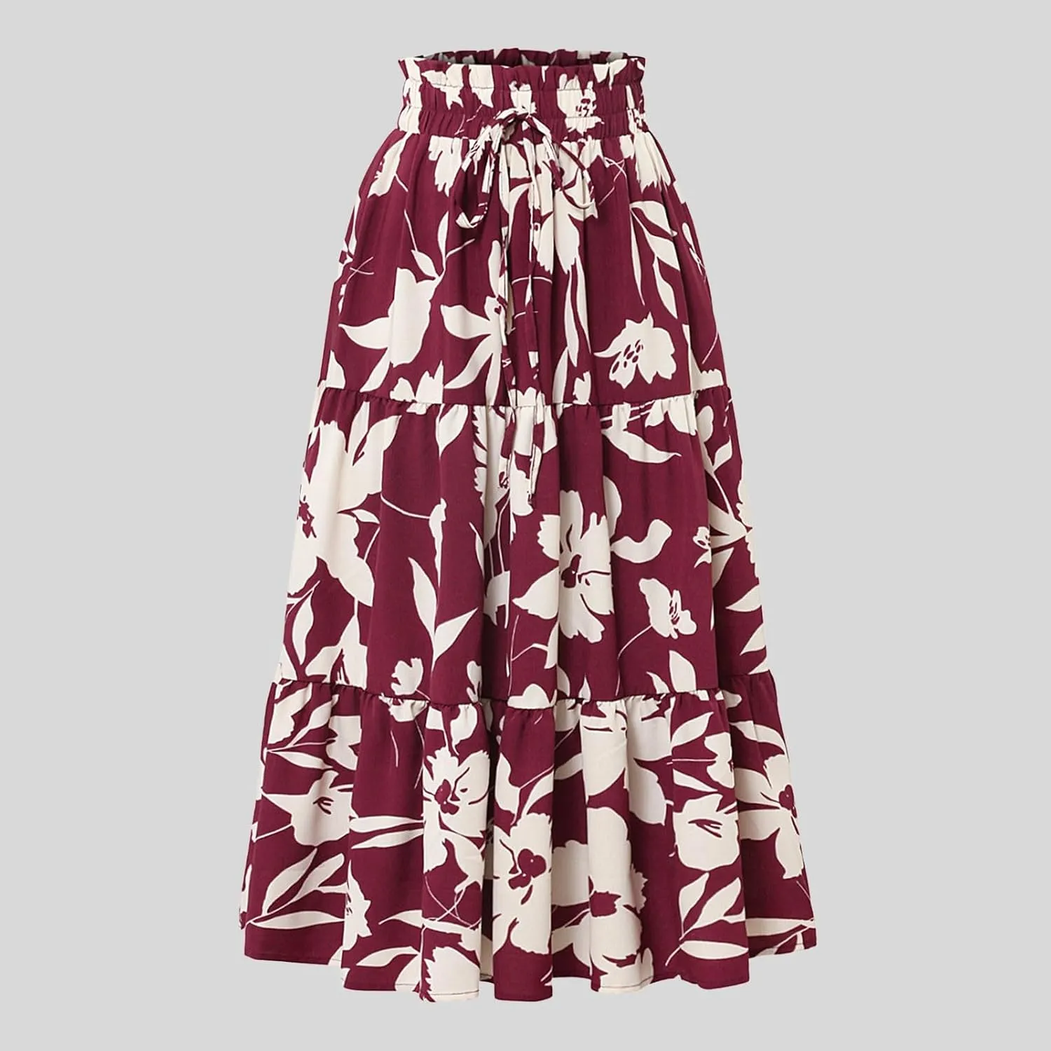 Women Maxi Skirt Floral Tiered Pleated Skirt Flowy Swing High Waisted Go Outing Clothes