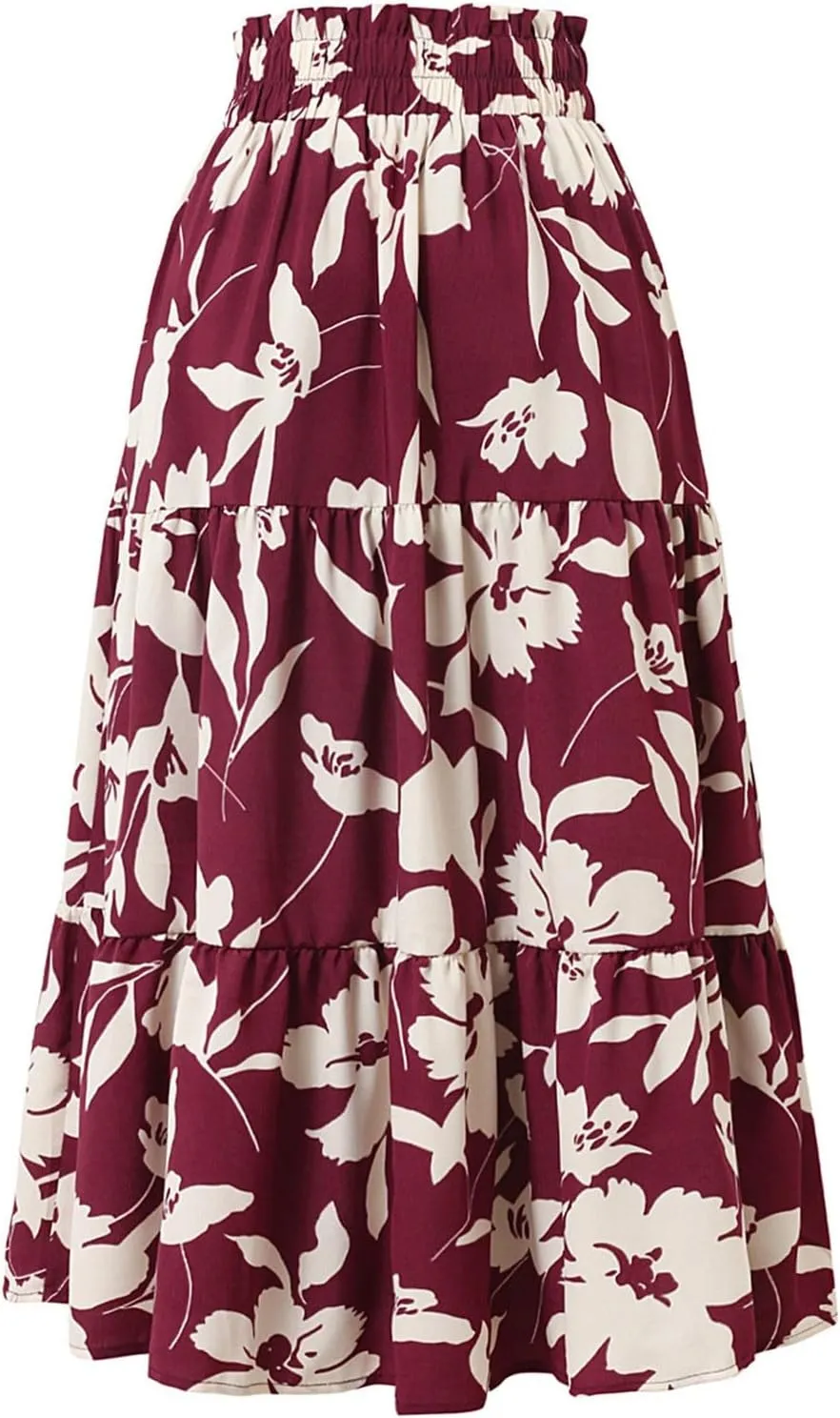 Women Maxi Skirt Floral Tiered Pleated Skirt Flowy Swing High Waisted Go Outing Clothes