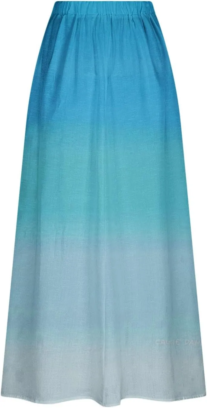 Women Maxi Skirt Gradient Color Loose Fit Stretchy Summer Skirt with Pockets Pleated Comfy Trendy 2025 Casual Skirt