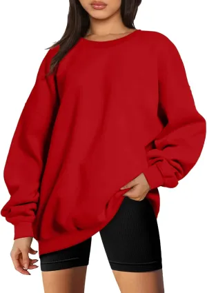 Women Oversized Sweatshirts Crewneck Fleece Hoodies Long Sleeve Pullover Top Fall Fashion Teen Girls Preppy Clothes