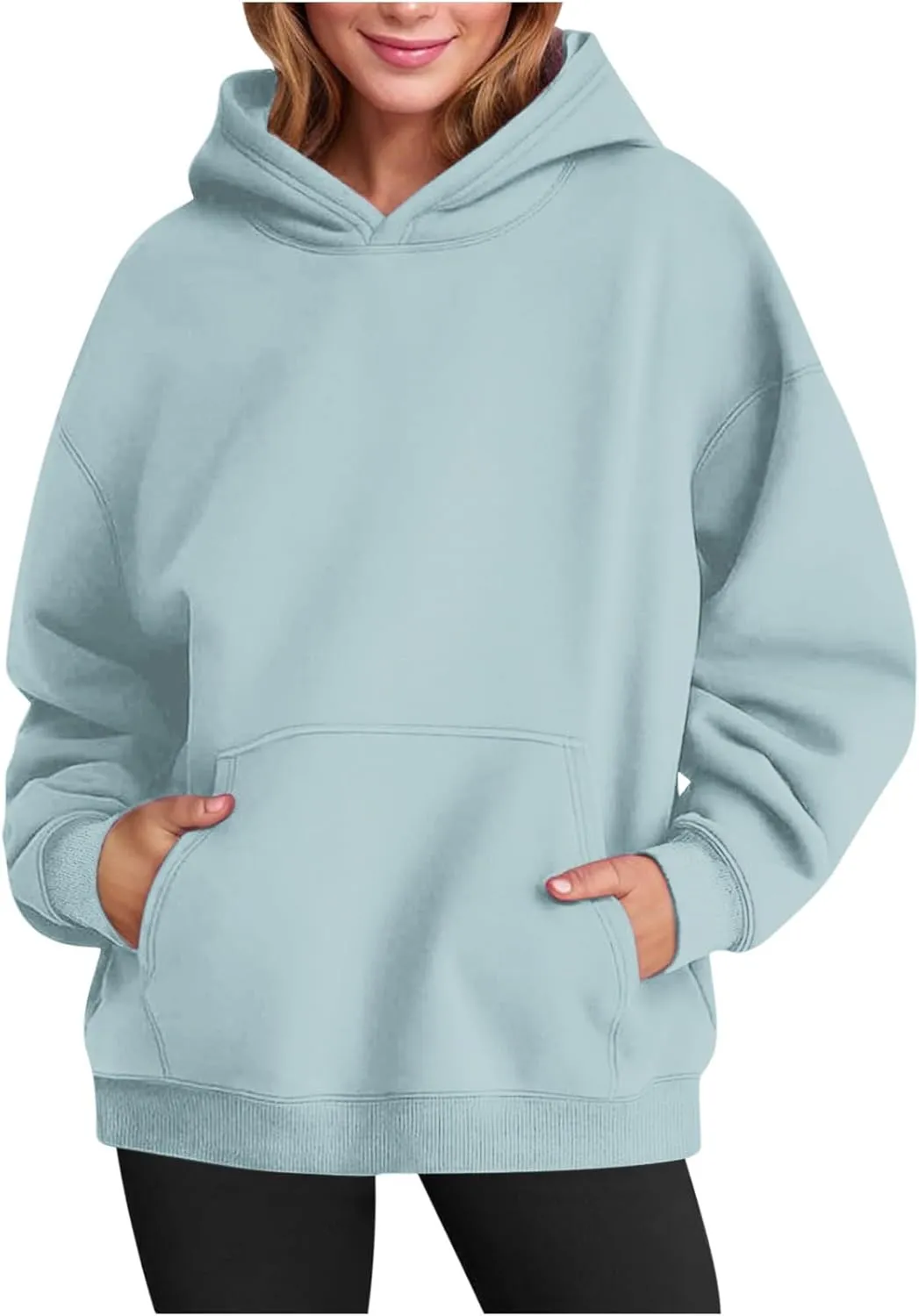Women Plain Oversized Hoodies Crewneck Hooded Sweatshirt Y2K Cute Pullover Sweater Comfy Fall Outfits Clothes 2024