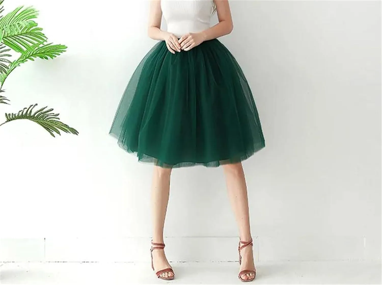 Women Pleated Skirt Sexy Midi Tulle Slight Strech High Waist Skirt