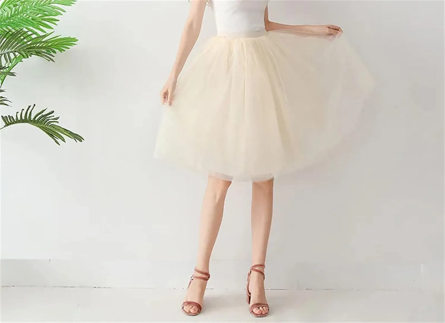 Women Pleated Skirt Sexy Midi Tulle Slight Strech High Waist Skirt