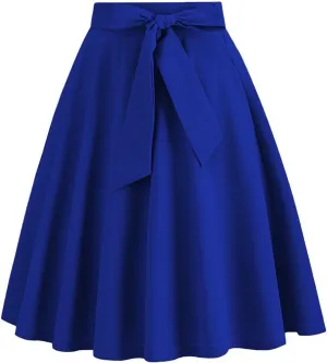 Women Retro Skirt 50s Vintage Hepburn Style High Waist Flared A-Line Skirts Rockabilly Midi Swing Skirt with Pocket