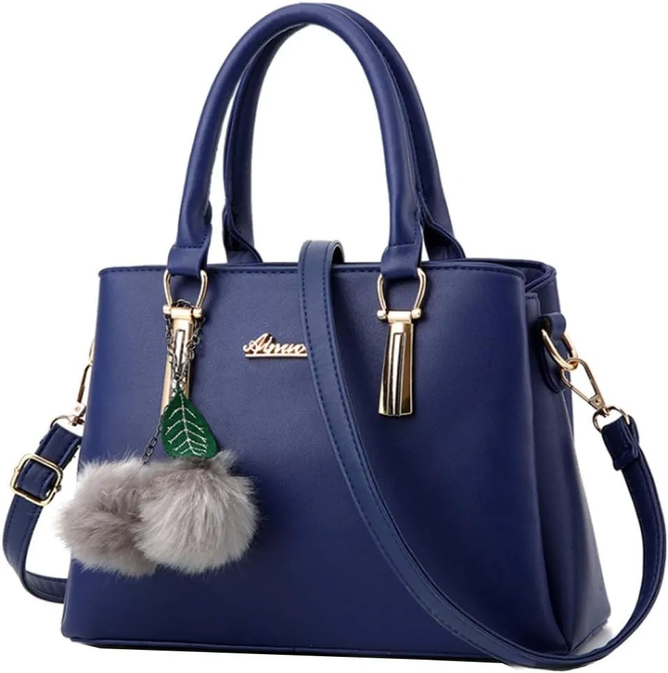 Women Satchel Shoulder Top-handle Bag with Plush Ornaments Tote Purse Handbag