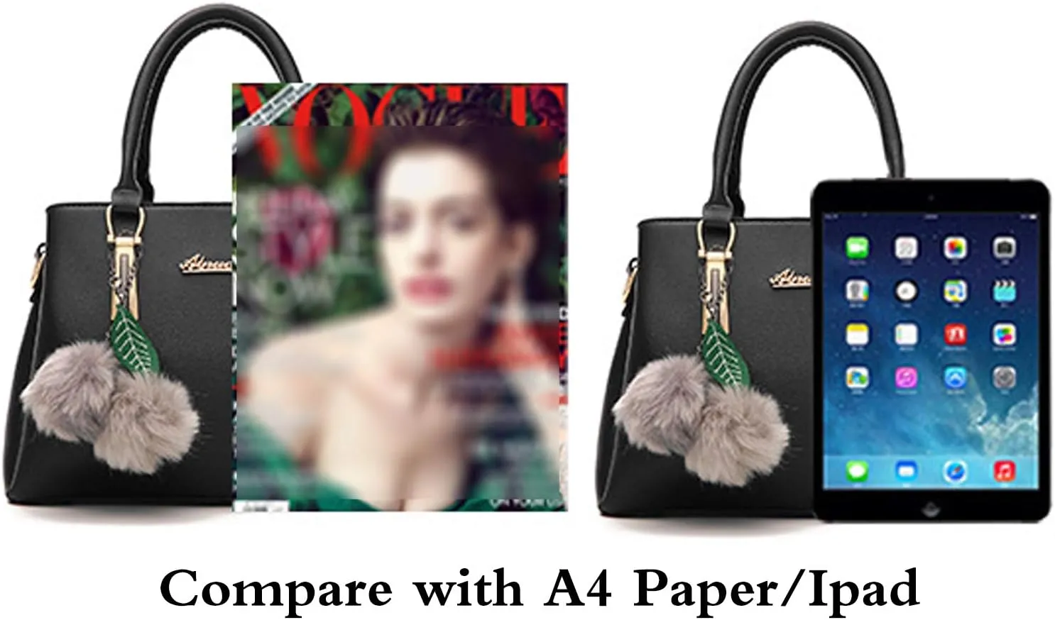Women Satchel Shoulder Top-handle Bag with Plush Ornaments Tote Purse Handbag