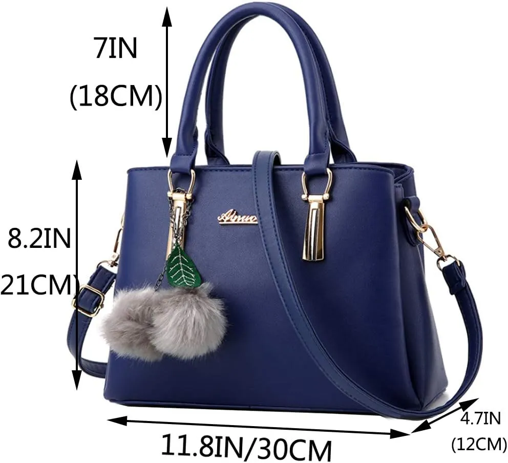 Women Satchel Shoulder Top-handle Bag with Plush Ornaments Tote Purse Handbag