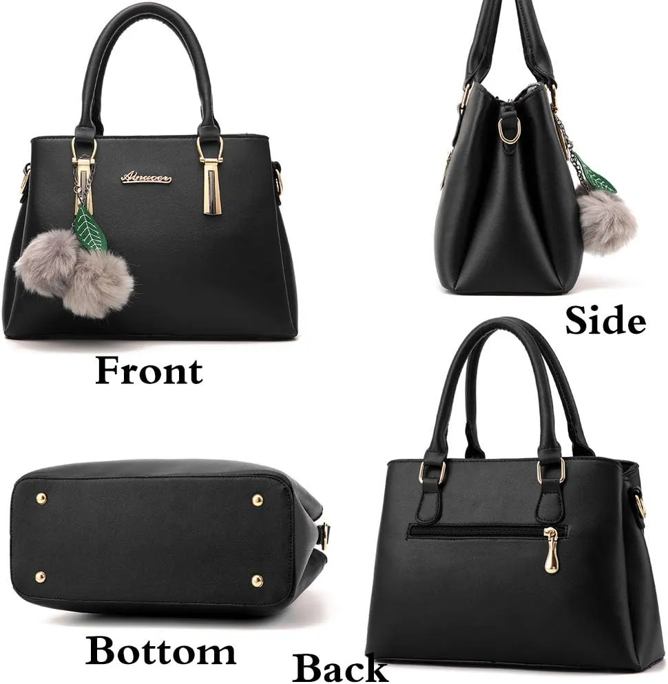Women Satchel Shoulder Top-handle Bag with Plush Ornaments Tote Purse Handbag