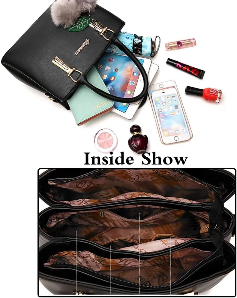 Women Satchel Shoulder Top-handle Bag with Plush Ornaments Tote Purse Handbag