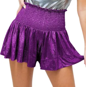 Women Sequin Skirt High Waisted Shorts Glitter Flowy Skirt Layered Shiny Mini Skirt Built in Shorts Club Party Short