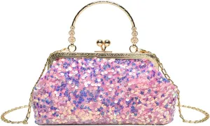 Women Sequins Evening Handbag Glitter Top Handle Purse Chain Cross-body Bag