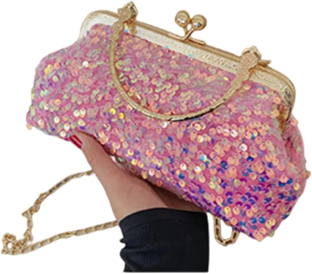 Women Sequins Evening Handbag Glitter Top Handle Purse Chain Cross-body Bag