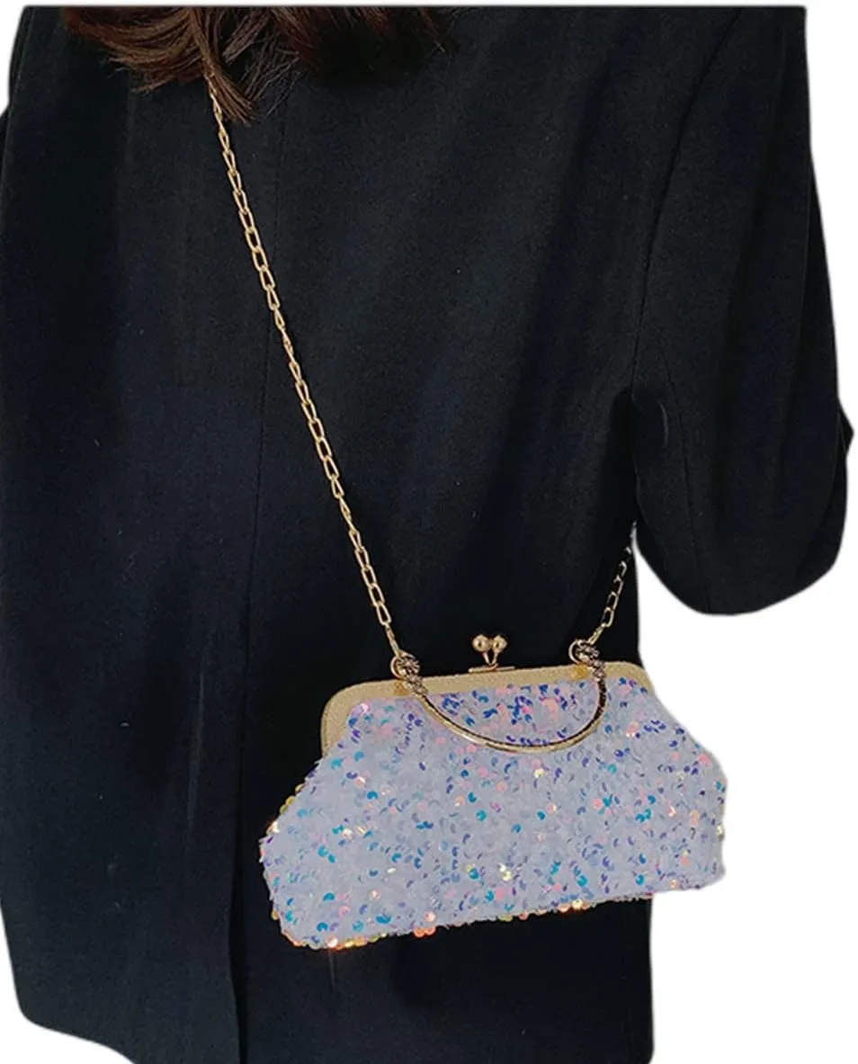 Women Sequins Evening Handbag Glitter Top Handle Purse Chain Cross-body Bag