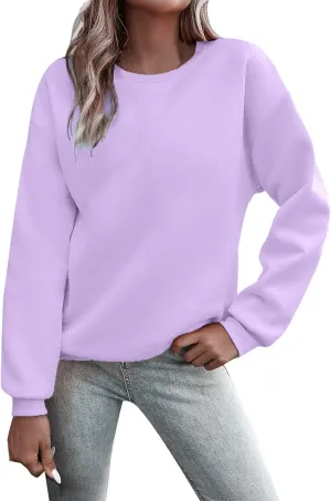 Women Solid Color Sweatshirt Long Sleeve Crewneck Pullover Fit Comfy Shirts Blouses 2025 Spring Fall Casual Tops
