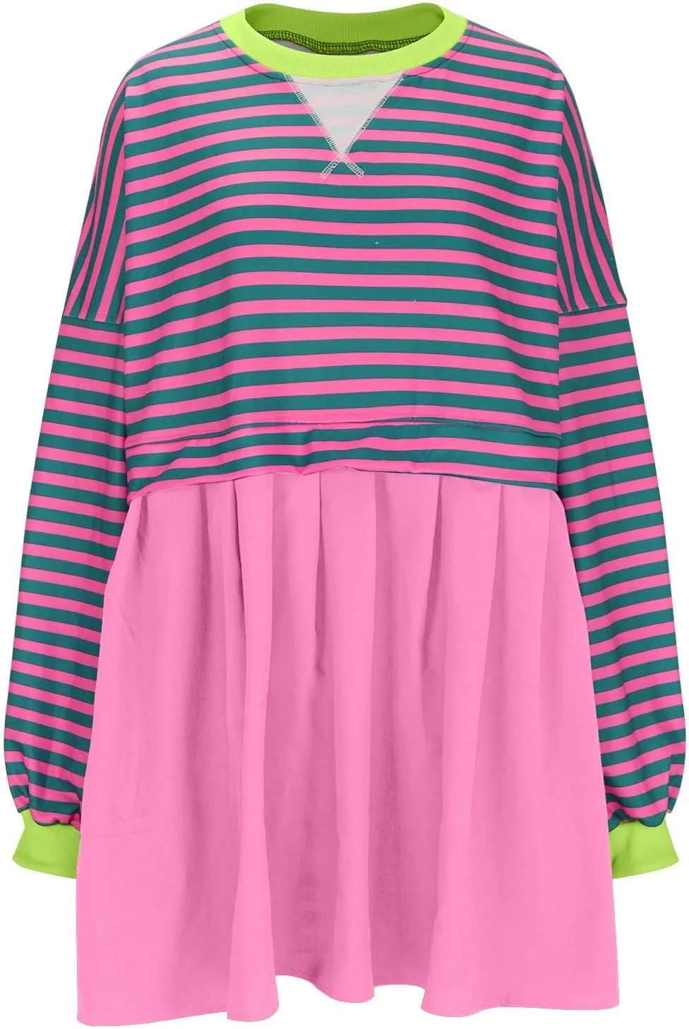 Women Sweatshirts Dress Oversized Striped Long Sleeve Crewneck Pullover Tops Casual Mini Dress Fall Outfits 2024