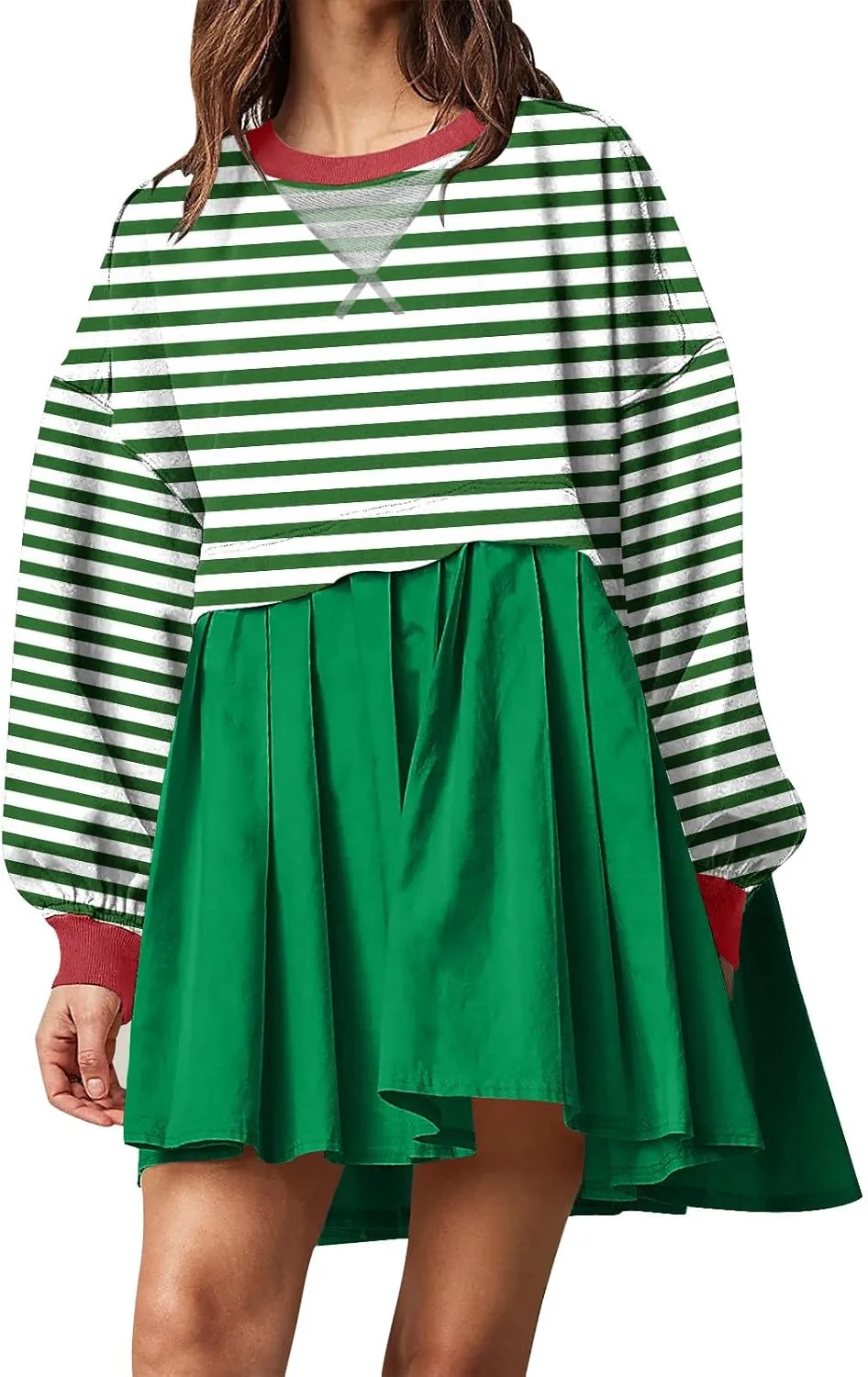 Women Sweatshirts Dress Oversized Striped Long Sleeve Crewneck Pullover Tops Casual Mini Dress Fall Outfits 2024