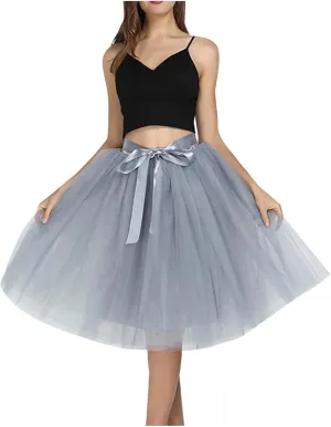 Women Tulle Skirt Adult 6 Layered Pleated Tutu Skirt A Line Knee Length Petticoat Swing Short Prom Party Skirt