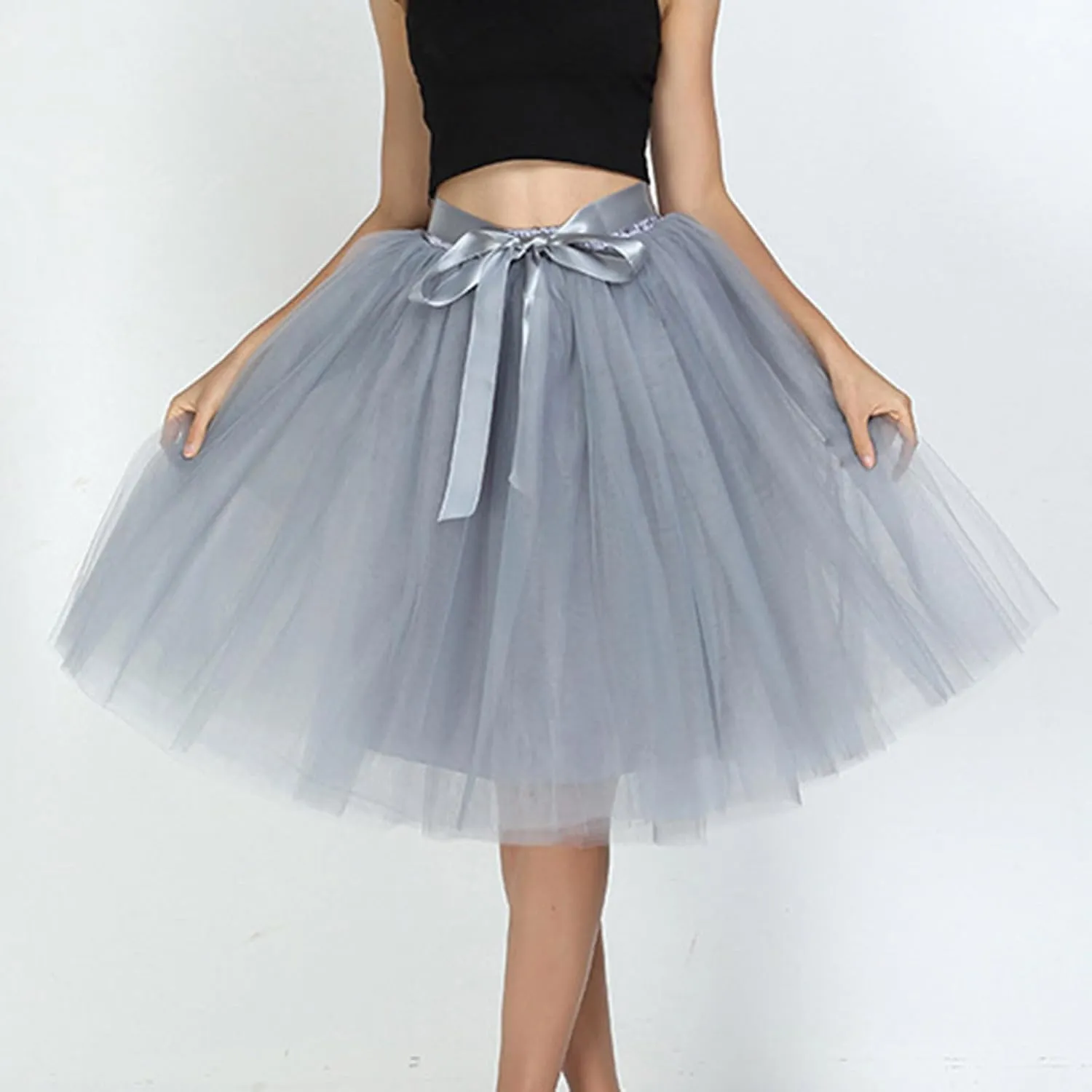 Women Tulle Skirt Adult 6 Layered Pleated Tutu Skirt A Line Knee Length Petticoat Swing Short Prom Party Skirt