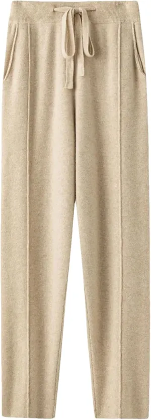 Women Wool Knit Harem Pants Fall Winter Thin Loose Pants Drawstring Elastic Waistband Grandma