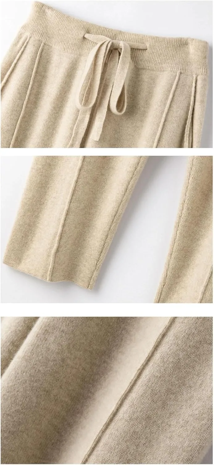 Women Wool Knit Harem Pants Fall Winter Thin Loose Pants Drawstring Elastic Waistband Grandma