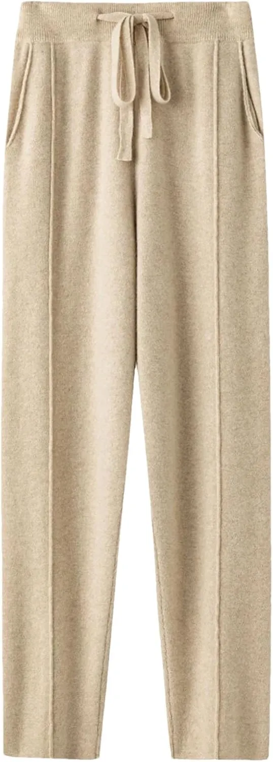 Women Wool Knit Harem Pants Fall Winter Thin Loose Pants Drawstring Elastic Waistband Grandma