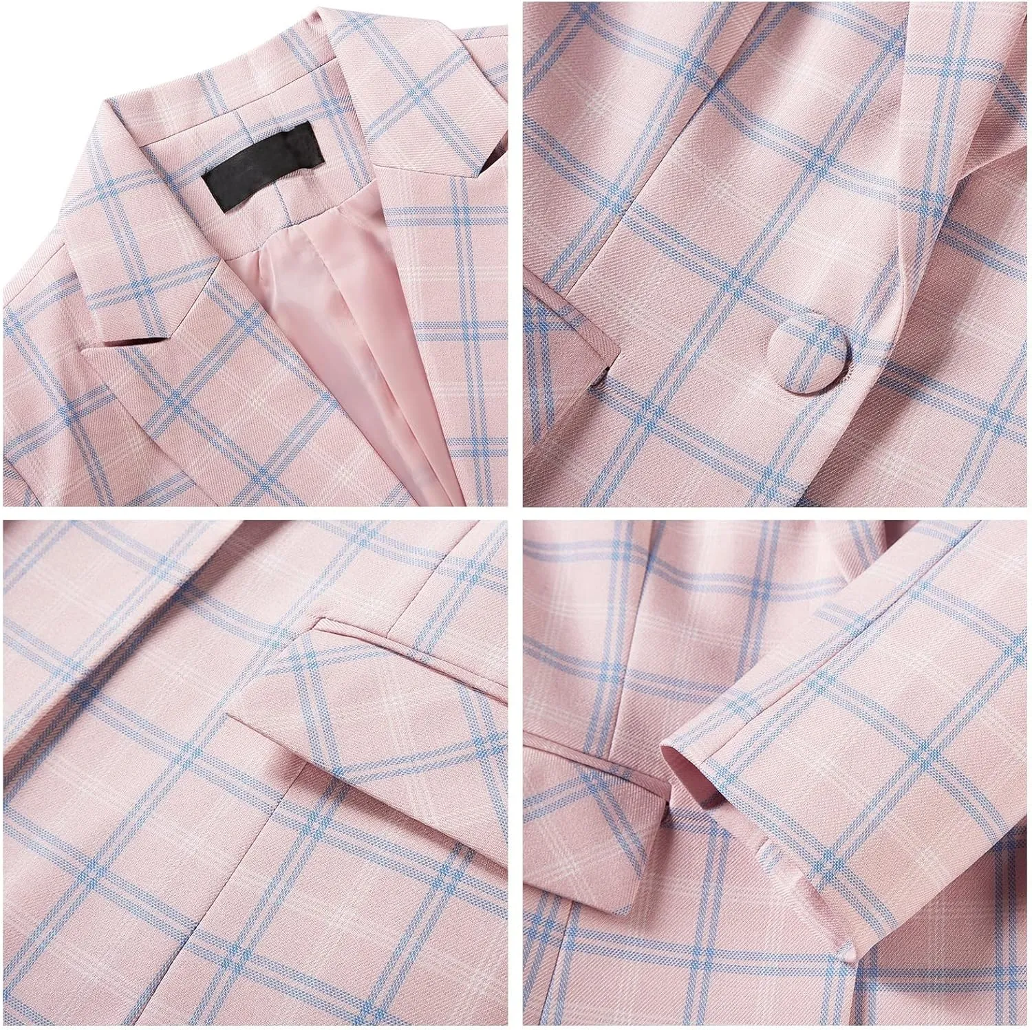 Womens 2 Piece Plaid Suits Set Business Office One Button Blazer Jacket Casual Long Sleeve Pant Suit Set