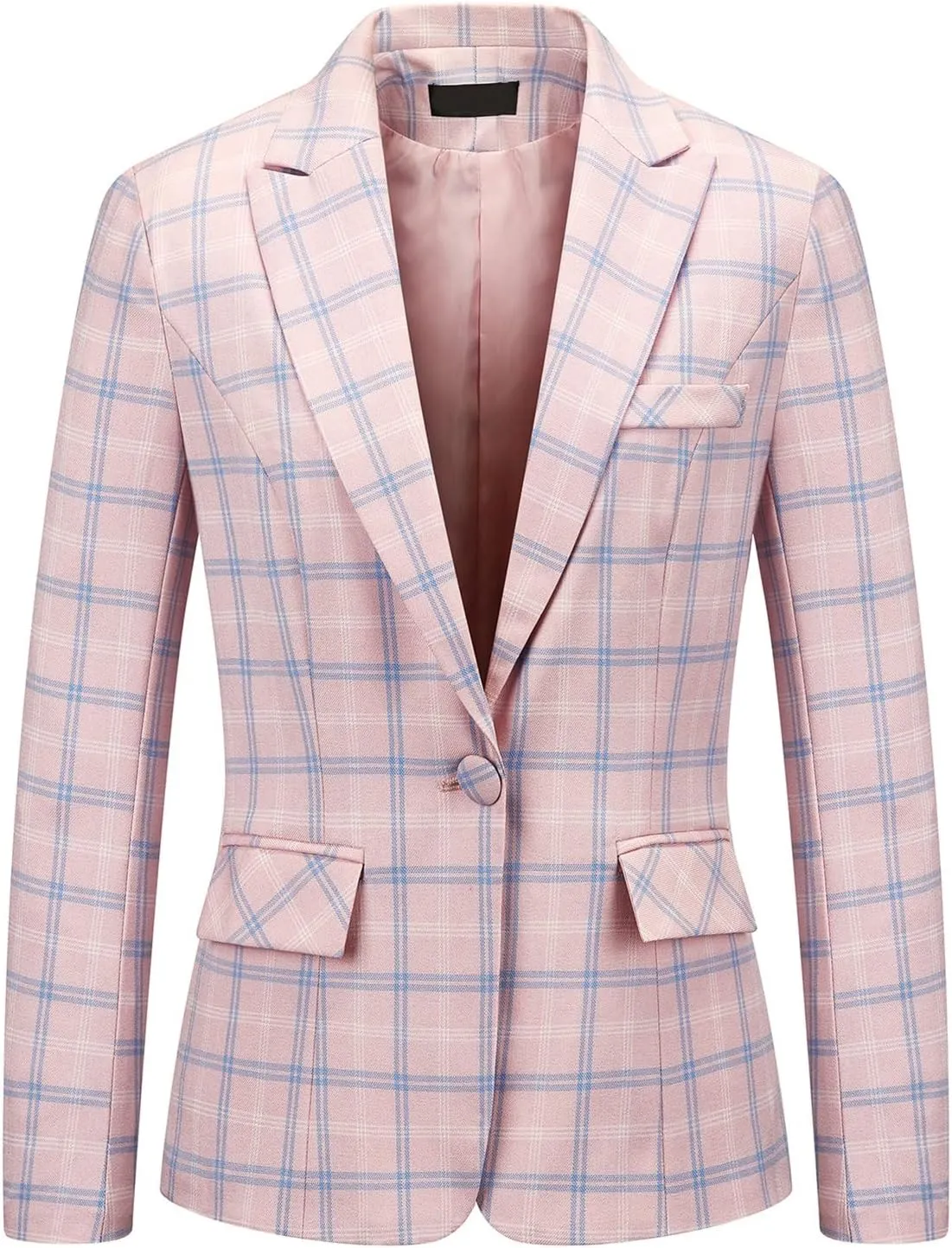 Womens 2 Piece Plaid Suits Set Business Office One Button Blazer Jacket Casual Long Sleeve Pant Suit Set