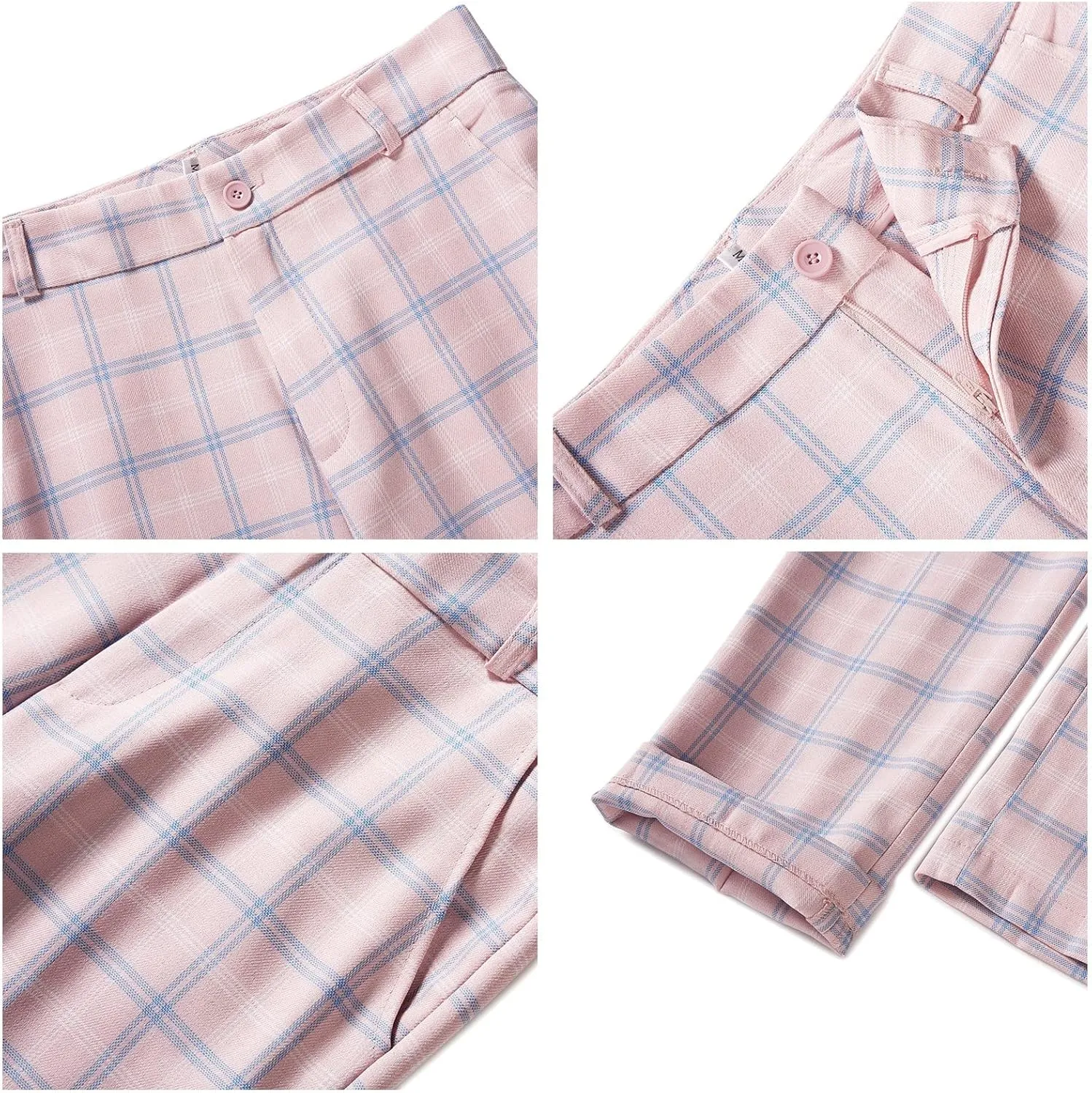 Womens 2 Piece Plaid Suits Set Business Office One Button Blazer Jacket Casual Long Sleeve Pant Suit Set