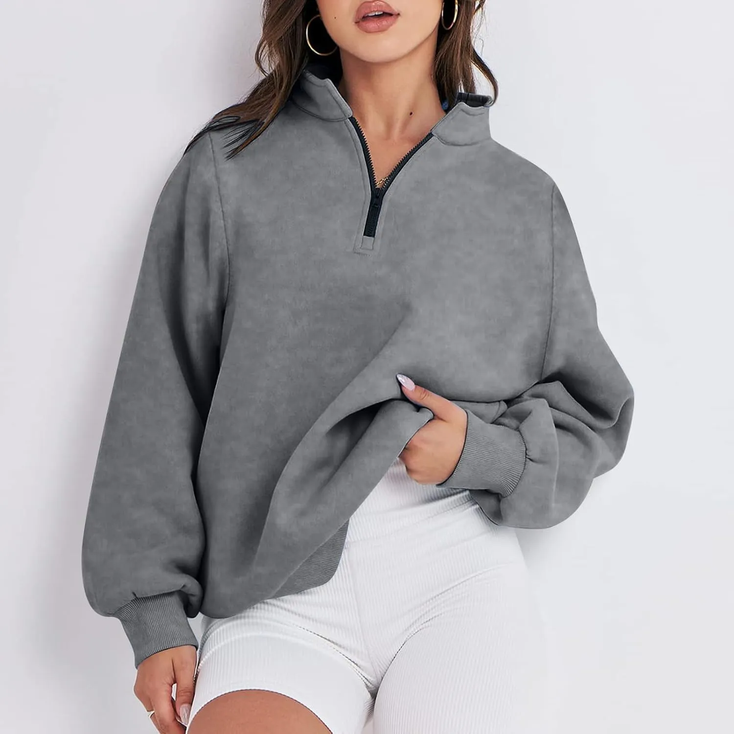 Womens 2023 Tredny Fall Zip Up Fleece Sweatshirt Puff Sleeve Pullover Tops Long Sleeve Fall Teen Girl Y2K Hoodies