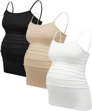 Women's 3 Pack Maternity Cami Top Casual Ruched Spaghetti Strap Pregnancy Camisole