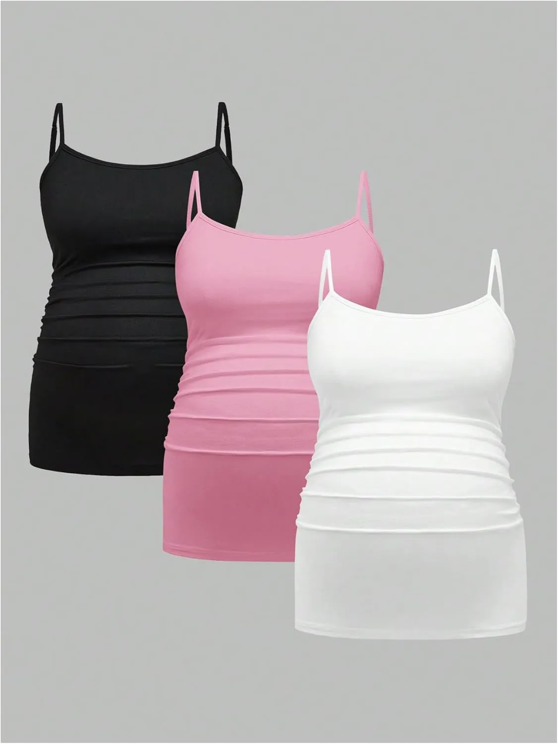 Women's 3 Pack Maternity Cami Top Casual Ruched Spaghetti Strap Pregnancy Camisole