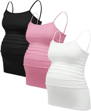 Women's 3 Pack Maternity Cami Top Casual Ruched Spaghetti Strap Pregnancy Camisole