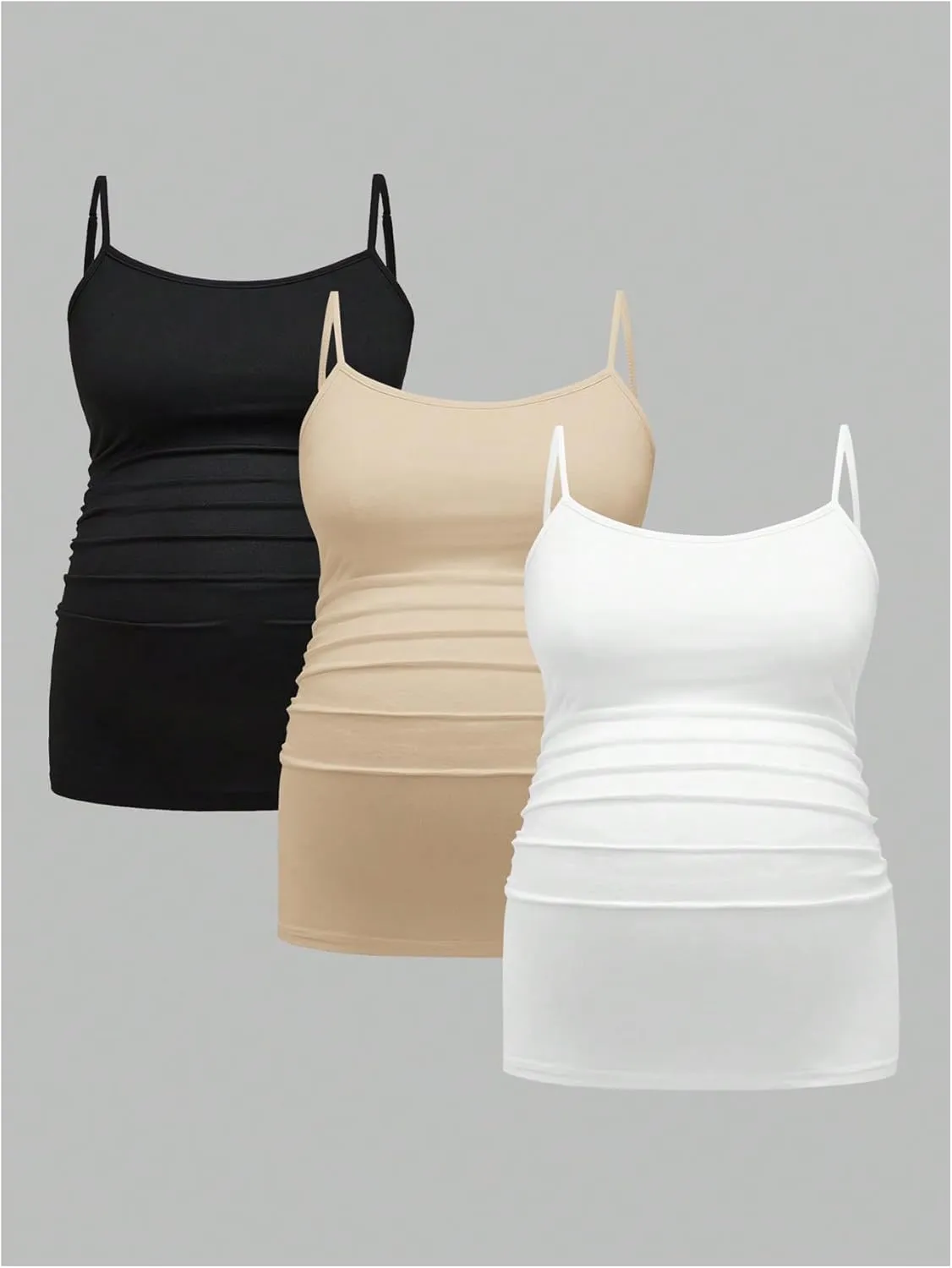 Women's 3 Pack Maternity Cami Top Casual Ruched Spaghetti Strap Pregnancy Camisole