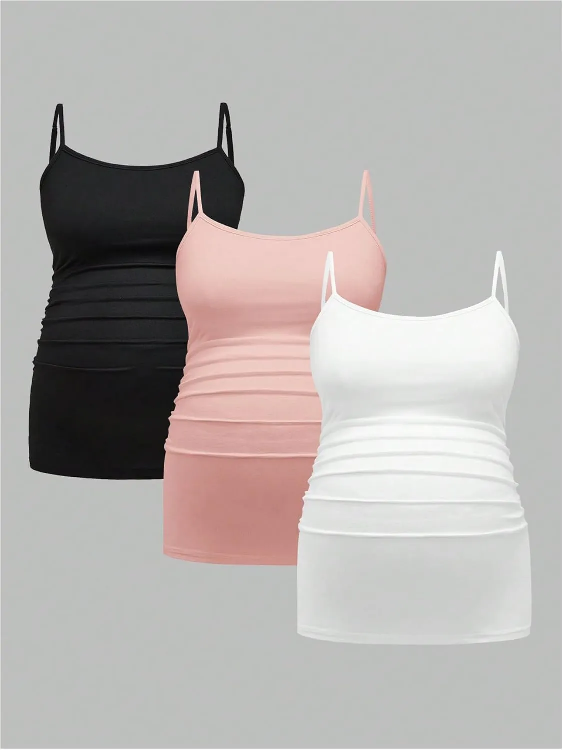 Women's 3 Pack Maternity Cami Top Casual Ruched Spaghetti Strap Pregnancy Camisole