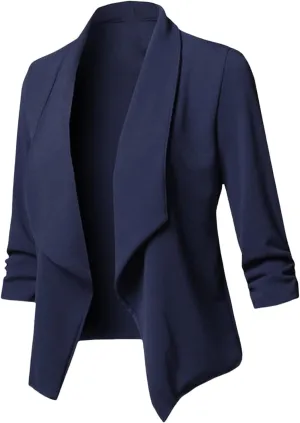 Women's 3/4 Sleeve Blazer Open Front Office Blazer Jacket Business Casual Lapel Suit Jacket Work Jacket Cardigan Suit