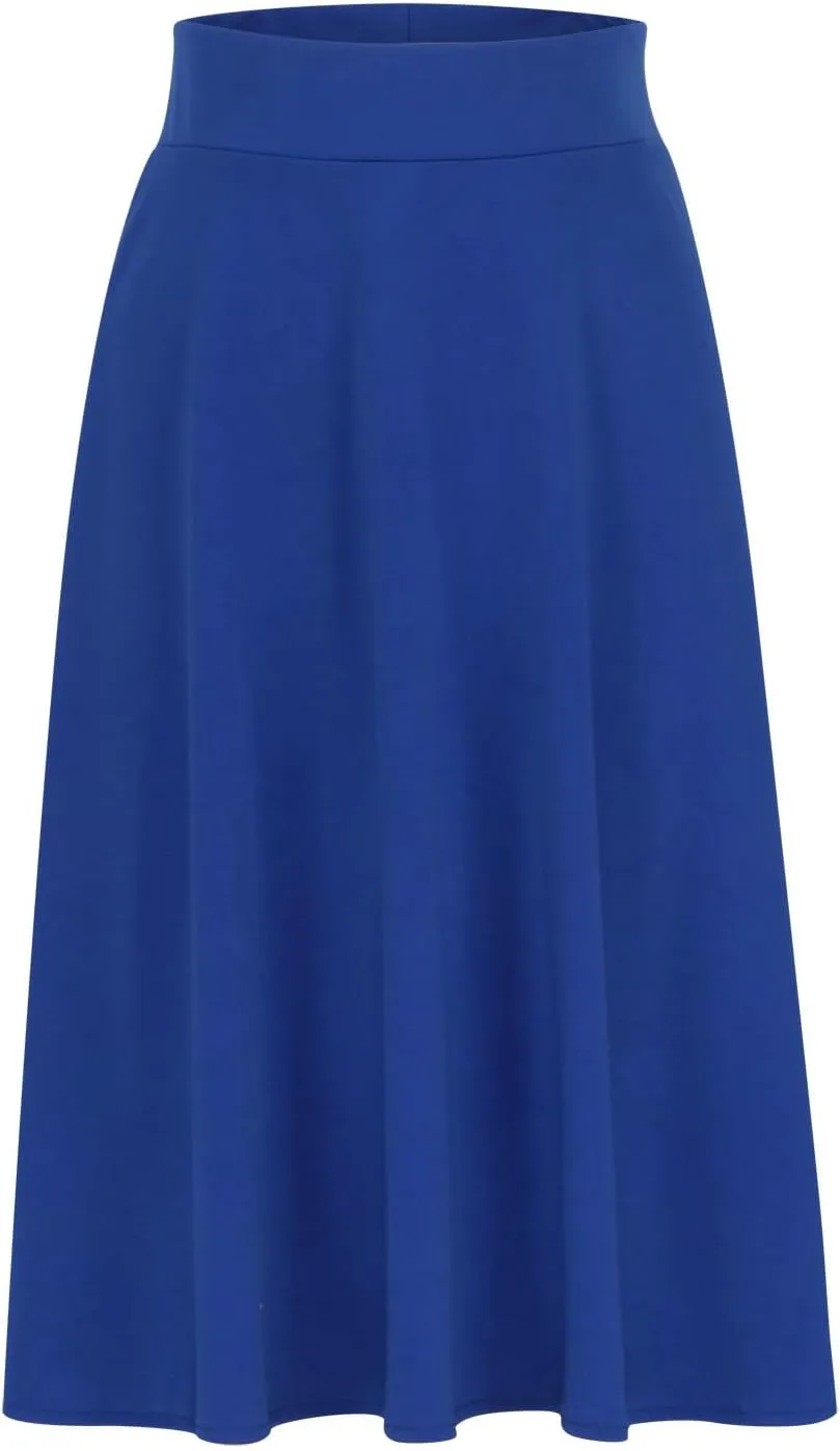 Womens Basic Solid Midi Skirts Casual Knee Length A-Line Skirt Lightweight Flare Pull On Closure Skirt Plus Size 3XL