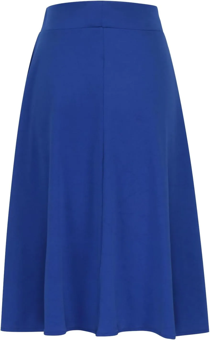 Womens Basic Solid Midi Skirts Casual Knee Length A-Line Skirt Lightweight Flare Pull On Closure Skirt Plus Size 3XL