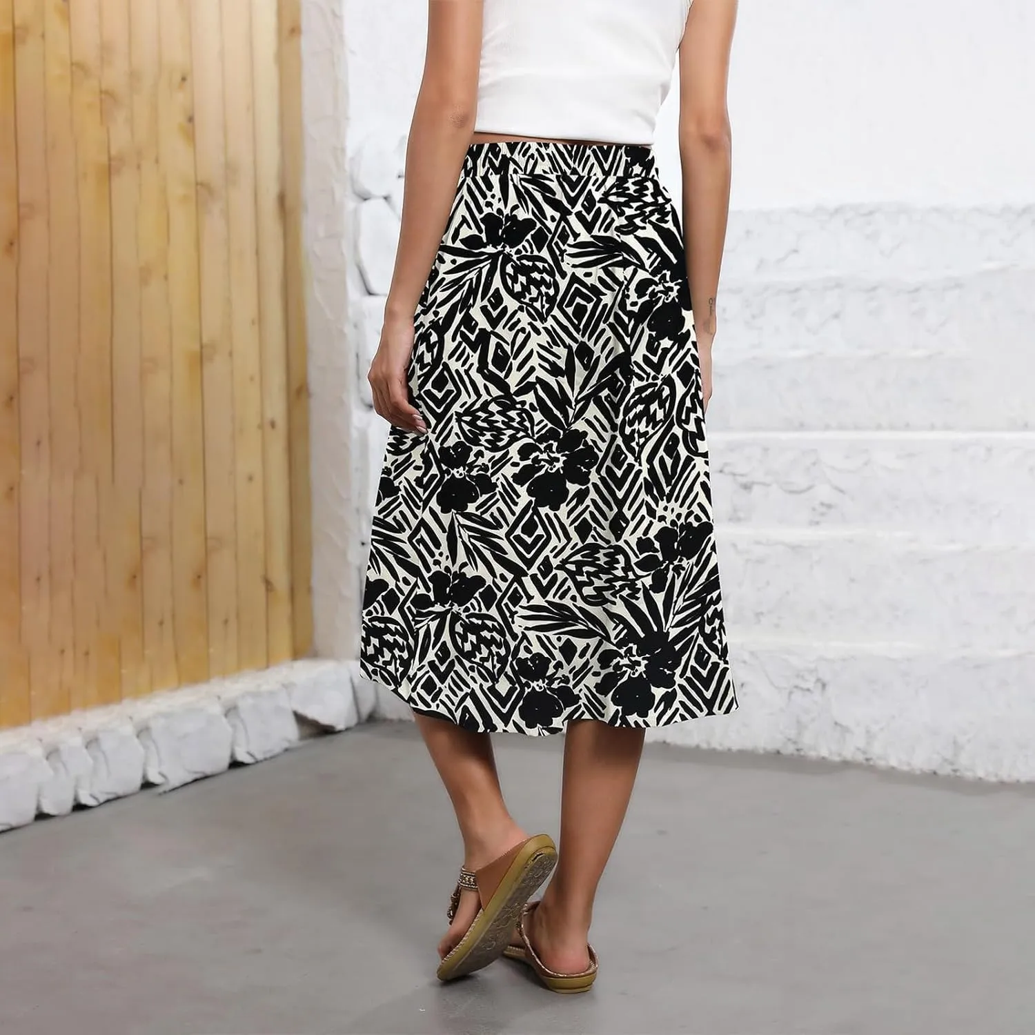 Women's Beach Vacation Clothes Casual Loose Trendy Elastic High Waist Floral Print Bohemian Maxi Skirts 2025, S-2XL