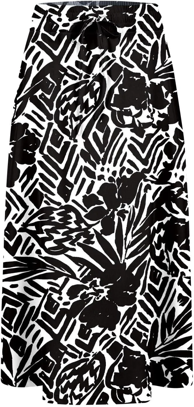 Women's Beach Vacation Clothes Casual Loose Trendy Elastic High Waist Floral Print Bohemian Maxi Skirts 2025, S-2XL