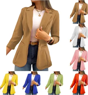 Women's Blazer Business Casual Long Sleeve Lapel Button Slim Work Office Blazer Open Front Casual Jacket Coat Workwear